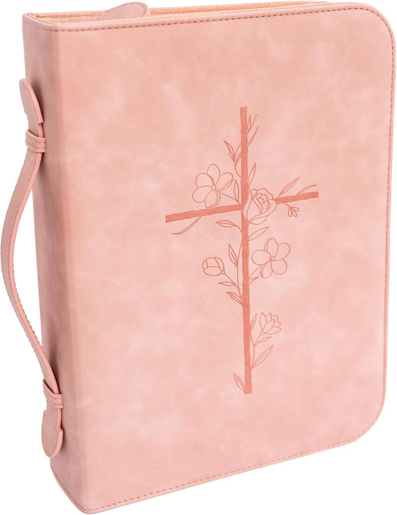 LANDORA & LEAF Bible Cover Case for Women – PU Leather Large Bible Case with Minimalist Debossed Design – Christian Bible Accessories for Girls & Women (Pink) - Image 1